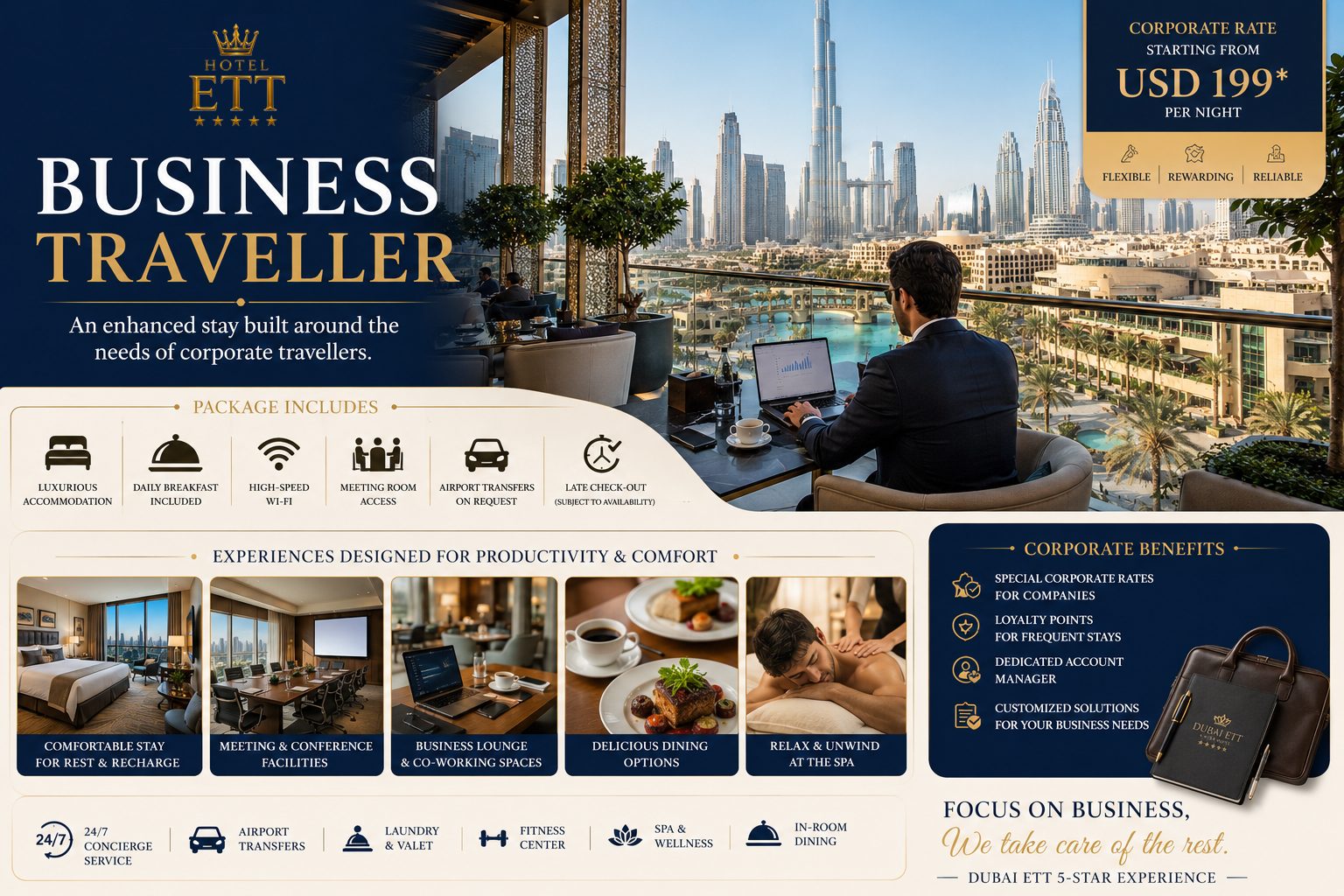 Business Traveller package artwork: corporate rate, inclusions and benefits